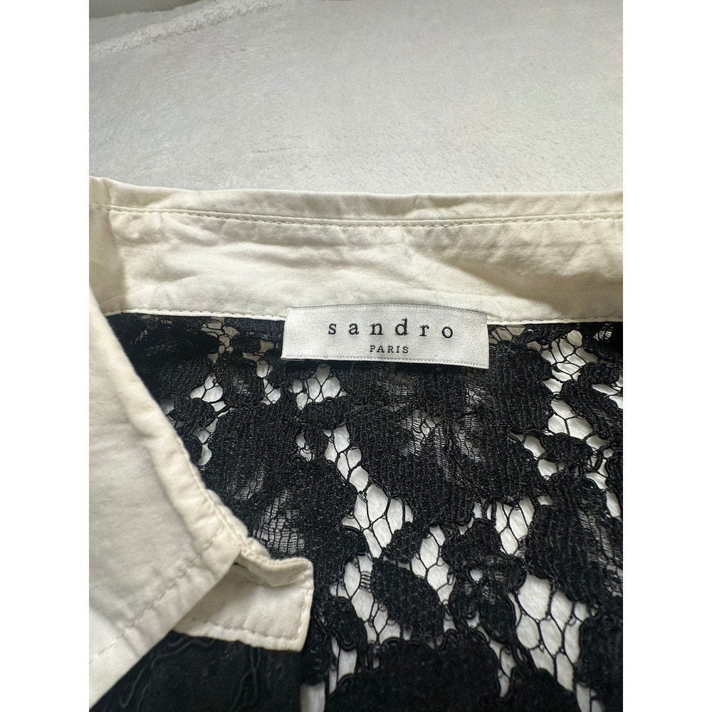 Sandro Lace Mini Dress Women 1 Black Very Good Contrast Collar Long Sleeve 3526 - Picture 6 of 8